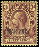 Turks & Caicos Islands 1917 3d purple on lemon WAR TAX 1st printing lightly mounted mint.