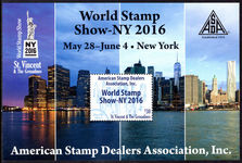 St Vincent 2016 New York International Stamp Exhibition souvenir sheet unmounted mint.
