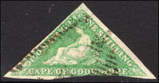 Cape of Good Hope 1863-64 1sh bright emerald green triangular De La Rue printing 2½ margins fine used.
