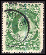 Niger Coast 1894 2d green perf 13½-14 fine used pulled corner.