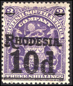 Rhodesia 1909-11 10d on 3s deep violet mounted mint.