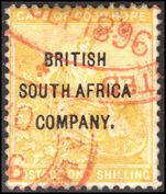 Rhodesia 1896 1s yellow-ochre fiscallu used.