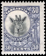 Tanganyika 1925 30c Black and Blue Giraffe lightly mounted mint.