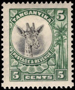 Tanganyika 1925 5c Black and green Giraffe lightly mounted mint.