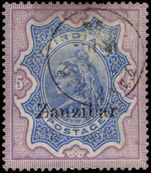 Zanzibar 1895-96 1r ultramarine and violet fine used.