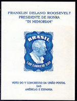 Brazil 1949 Roosevelt souvenir sheet unmounted mint.