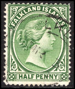 Falkland Islands 1891-1902 ½d green fine used.