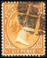 Falkland Islands 1891-1902 6d orange-yellow reversed watermark fine used.