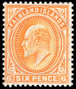 Falkland Islands 1904-12 6d orange lightly mounted mint.