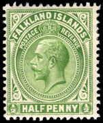 Falkland Islands 1912-20 ½d deep yellow-green perf 14 lightly mounted mint.