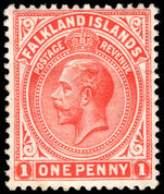 Falkland Islands 1912-20 1d orange-vermillion perf 14 lightly mounted mint.
