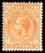 Falkland Islands 1912-20 6d yellow-orange unmounted mint.