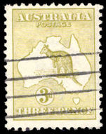 Australia 1915-27 3d yellow-olive die II wmk narrow crown fine used.