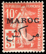 French Morocco 1914-17 10c+5c French Red Cross stamp overprinted lightly mounted mint.