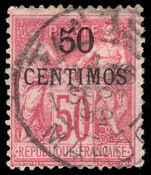 French Morocco 1891-1900 50c on 50c rose N under U fine used.