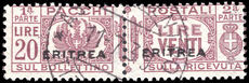 Eritrea 1927-37 20l dull purple parcel post signed Biondi and Sorani fine used.