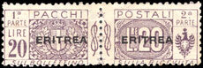 Eritrea 1916-24 20l deep purple parcel post large overprint unused no gum.