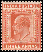 India 1902-11 3a orange-brown lightly mounted mint.
