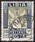 Libya 1921 10l olive and indigo wmk crown, perf 14¼x13¼ fine used.