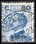 Libya 1922 80c on 25c blue fine used.