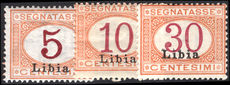 Libya 1915-30 5c, 10c and 30c postage dues unmounted mint.