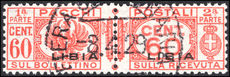 Libya 1927-39 60c rose-scarlet parcel post pair fine used.