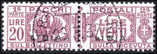 Libya 1927-39 20l purple parcel post pair signed Chiavarello fine used.