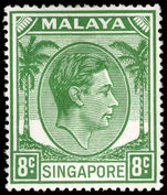 Singapore 1948-52 8c green perf 17½x18 lightly mounted mint.