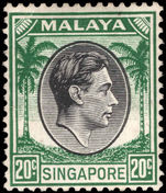 Singapore 1948-52 20c black and green perf 14 lightly mounted mint.