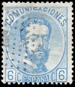 Spain 1872-73 6c pale bluefine used.