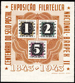 Brazil 1943 Stamp Centenary souvenir sheet fine lightly mounted mint.