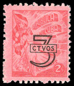 Cuba 1953 3c provisional lightly mounted mint.