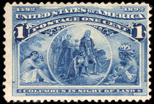 USA 1893 1c deep blue Columbus lightly mounted mint.