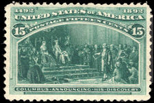 USA 1893 15c blue-green Columbus lightly mounted mint.