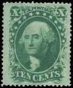 USA 1857-61 10c green believed to be type V but with characteristics of type III unused no gum.