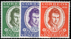 Venezuela 1960 Death Centenary of Von Humboldt regular set unmounted mint.