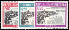 Venezuela 1960 150th Anniversary of Gazeta de Caracas regular set unmounted mint.