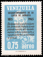 Venezuela 1965 150th Anniversary of Bolivar's Letter from Jamaica unmounted mint.