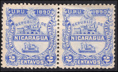 Nicaragua 1890 Official 2c missing overprint pair lightly mounted mint.