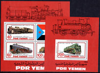 Yemen Democratic Rep. 1983 Railway Locomotives souvenir sheet set unmounted mint.