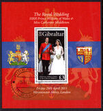 Gibraltar 2011 Royal Wedding souvenir sheet fine used.