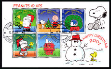 Gibraltar 2001 Christmas. Peanuts souvenir sheet fine used.