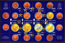 Gibraltar 2002 Euro Currency sheetlet fine used.