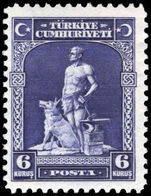 Turkey 1929-30 New Currency 6k violet-blue without dots over U lightly mounted mint.