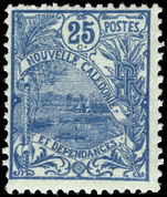 New Caledonia 1905-07 25c blue on greenish unmounted mint.