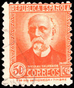 Spain 1931-38 50c orange blue control perf 11½ fine used.