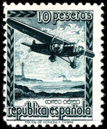 Spain 1939 Unissued 10p Airplane over Coastal Landscape