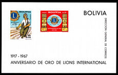 Bolivia 1967 50th Anniversary of Lions International souvenir sheet unmounted mint.