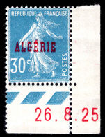 Algeria 1924-25 30c blue coin single unmounted mint.