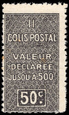 Algeria 1927 50c black Colis Postale missing Controle Repartiteur overprint unmounted mint.